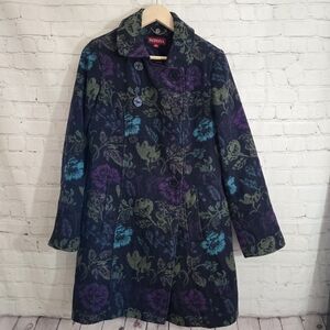 Merona Women's Floral Patterned Tapastrey PeaCoat - Multicolor Sz Medium